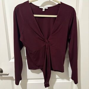 Express Deep Plum Twist-Front Long Sleeve Blouse